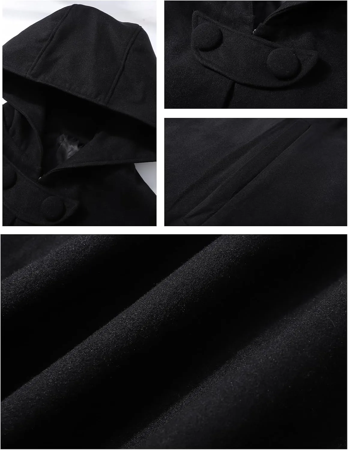 Flygo Women Wool Blend Hooded Cape Fall Winter Cloak with Hood Windproof Poncho Maxi Coat