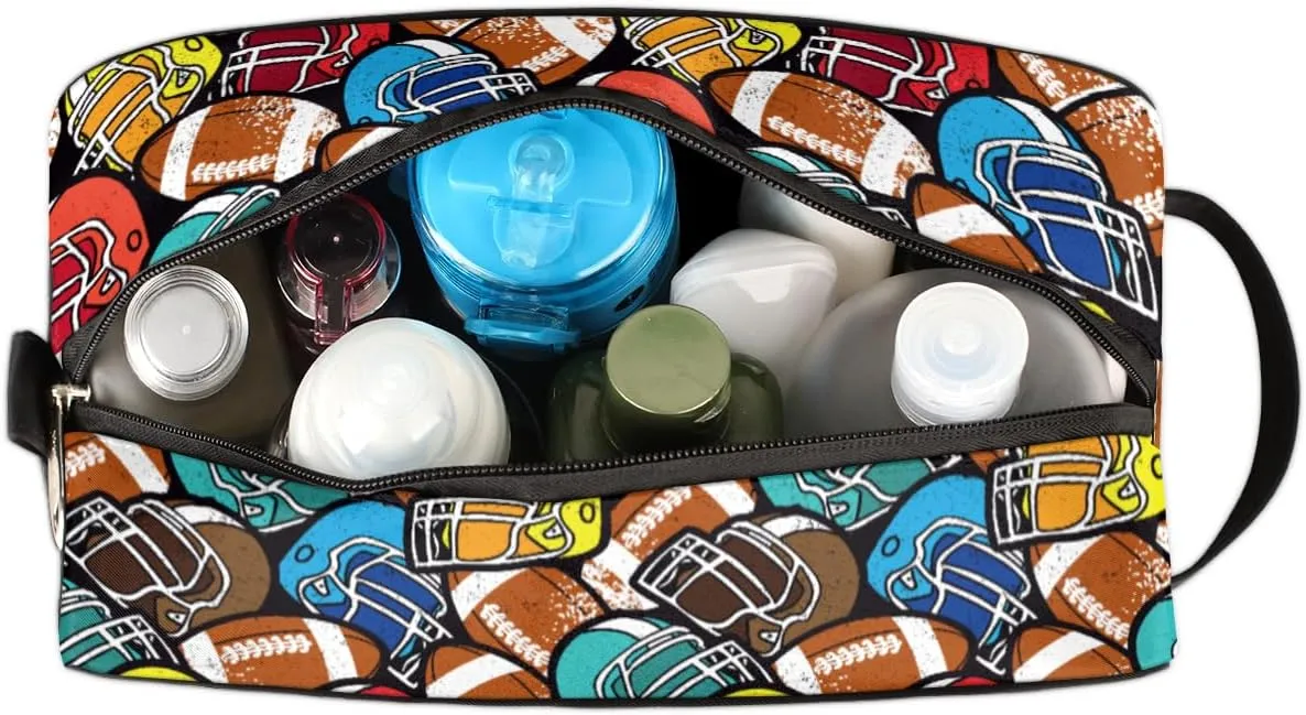 Football Sports Travel Toiletry Bag for Boys, Waterproof Hanging Dopp Kit with Large Capacity for Men, Shaving Bag for Travel,Sports Shower