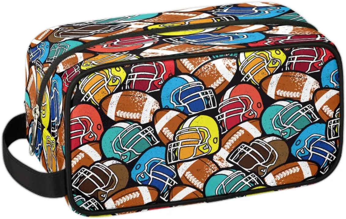 Football Sports Travel Toiletry Bag for Boys, Waterproof Hanging Dopp Kit with Large Capacity for Men, Shaving Bag for Travel,Sports Shower