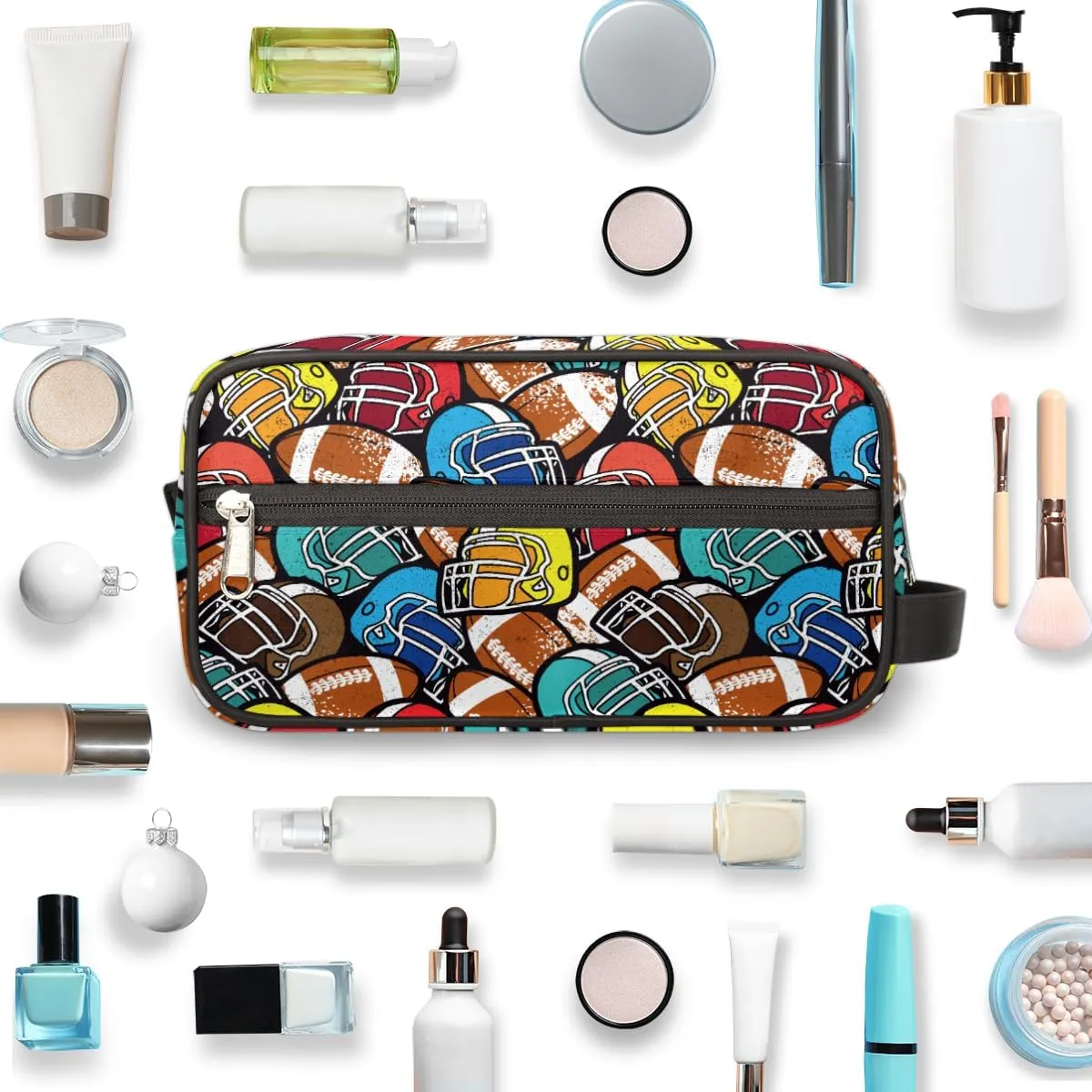 Football Sports Travel Toiletry Bag for Boys, Waterproof Hanging Dopp Kit with Large Capacity for Men, Shaving Bag for Travel,Sports Shower