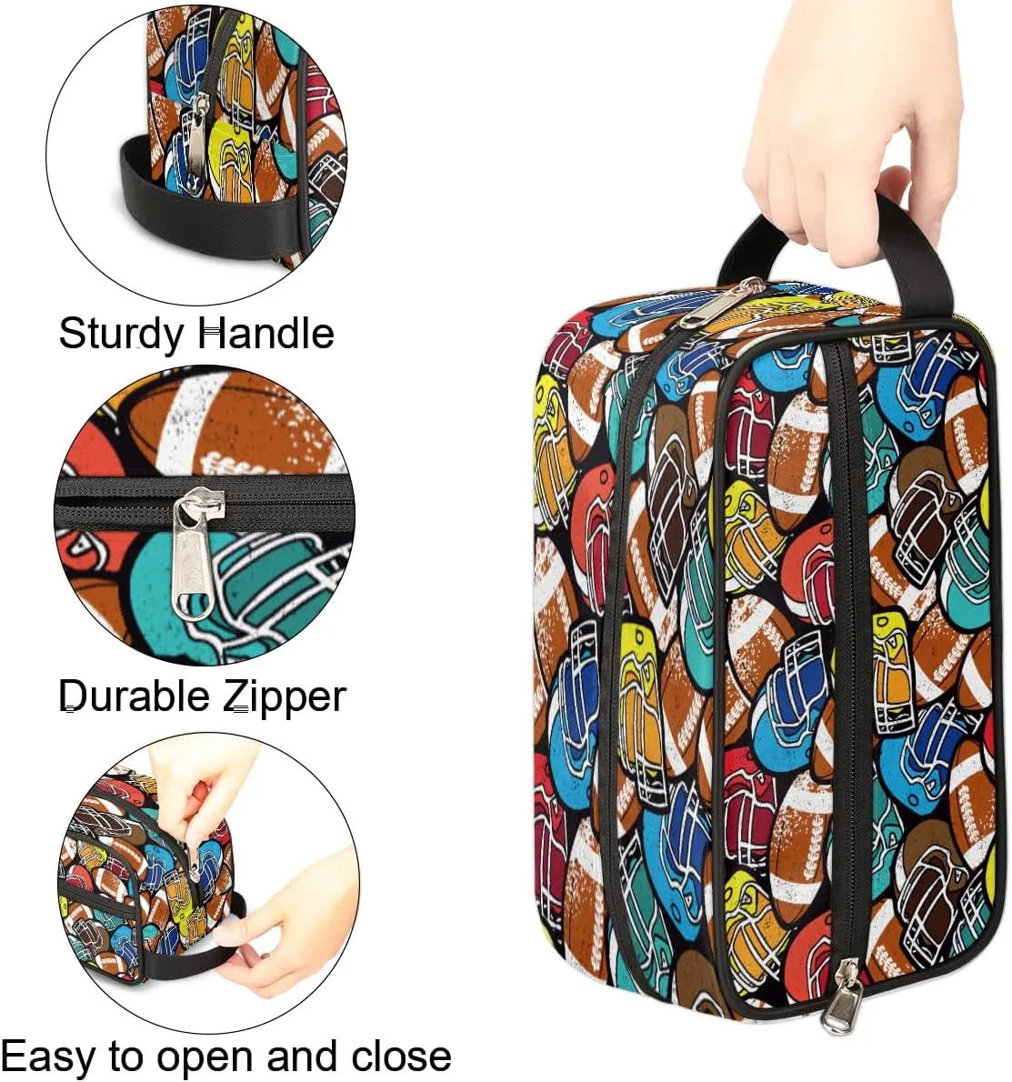 Football Sports Travel Toiletry Bag for Boys, Waterproof Hanging Dopp Kit with Large Capacity for Men, Shaving Bag for Travel,Sports Shower