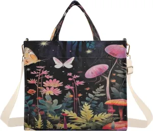 Forest Floral Mushroom Corduroy Tote Bag for Women Hobo Crossbody Bag Purse Stylish Shoulder Handbag Messenger Bags, S