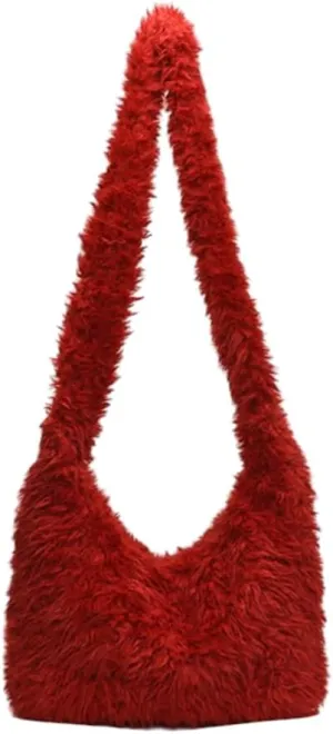 Fuzzy Tote Bags for Women Slouchy Hobo Bags for Women Faux Fur Shoulder Bag Trendy Purse Satchel Handbag Crossbody Bag