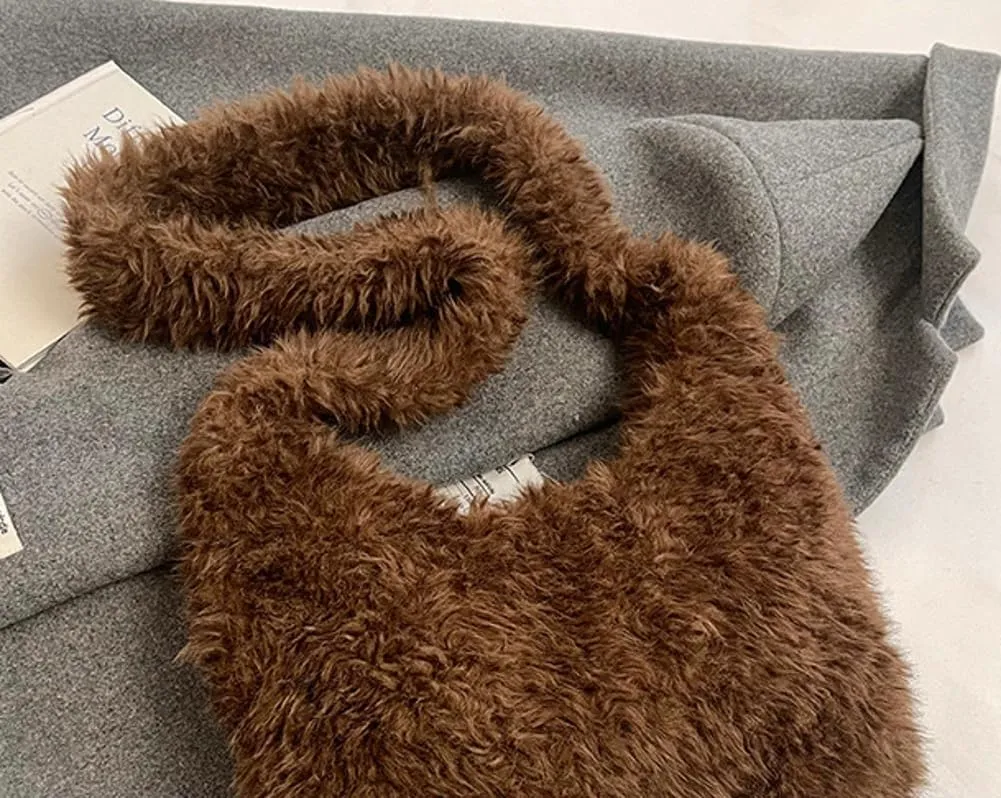 Fuzzy Tote Bags for Women Slouchy Hobo Bags for Women Faux Fur Shoulder Bag Trendy Purse Satchel Handbag Crossbody Bag