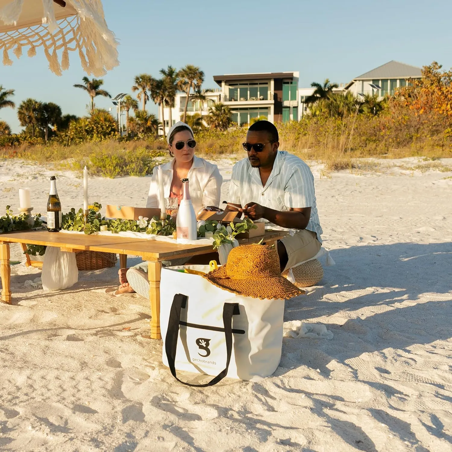 geckobrands Waterproof Escape Beach Tote  Spacious Travel Beach Bag with Hidden Pocket and Long Handles for Easy Carrying