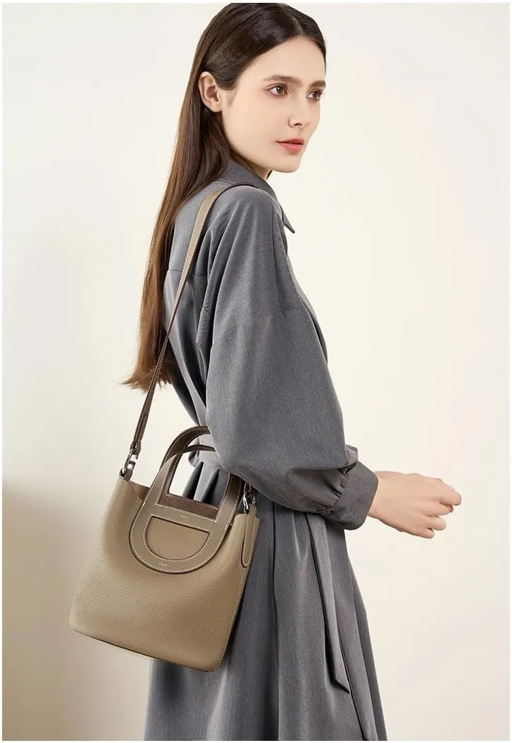 Genuine Leather Bucket Bags for Women, Ladie Crossbody Bags, Top-handle Purses with Adjustable Strap
