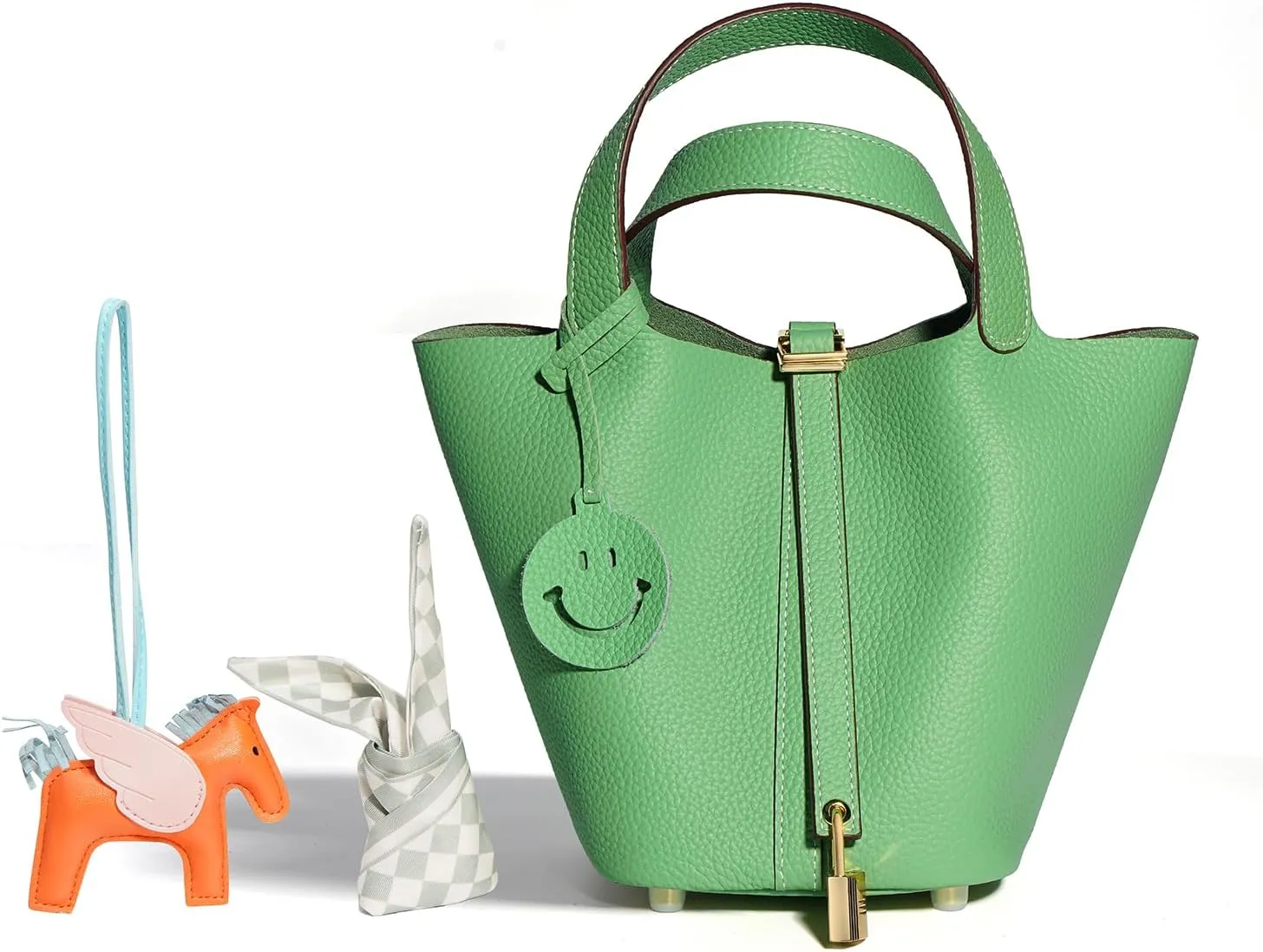 Genuine Leather Purse Handbags for Women with Vegetable Basket Shape Original Design Can be a Shopping bag and Holidays Gift Green