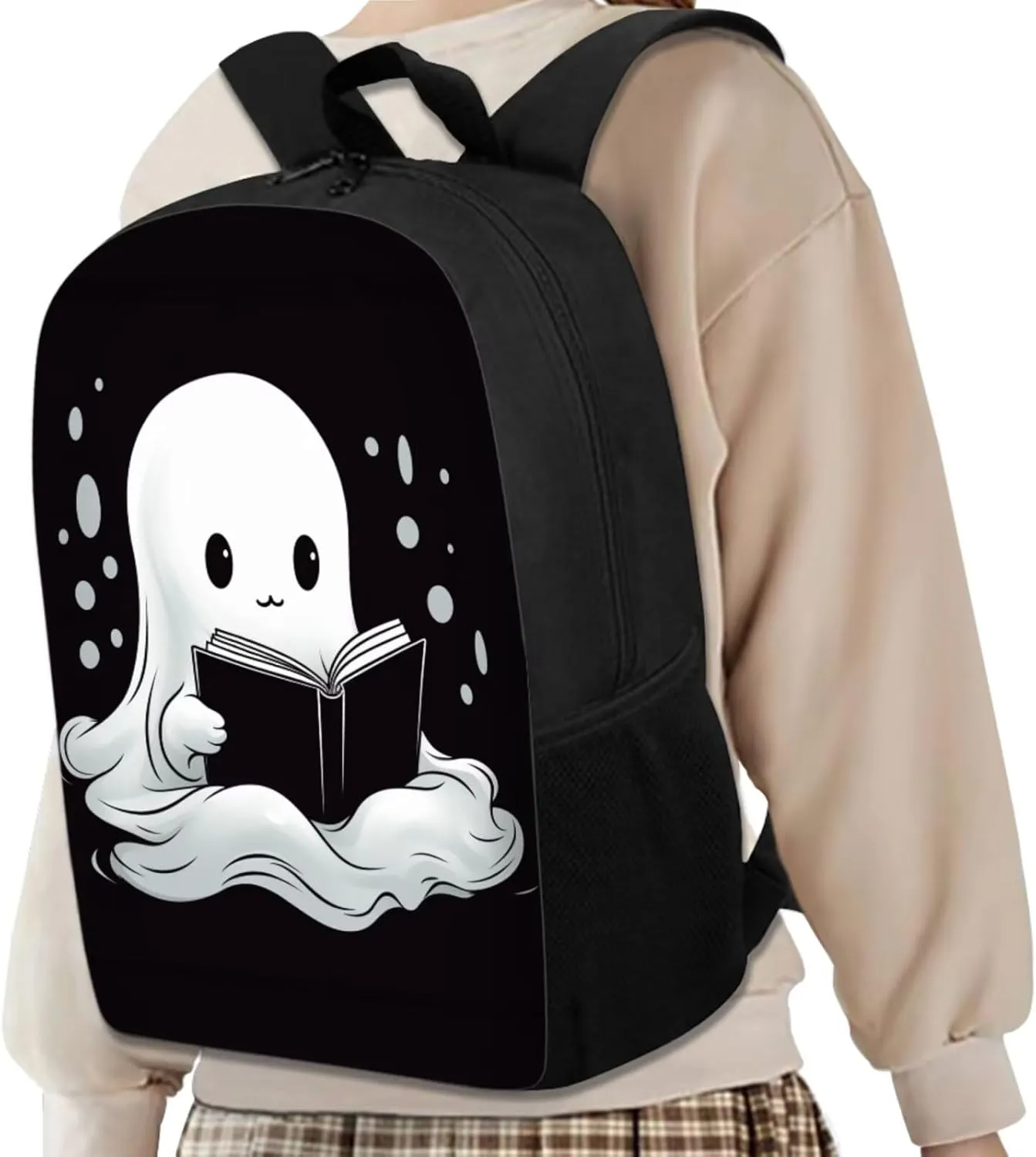 Ghost Backpacks for Teen Boys Girls 17 inch 4 Pcs Book Bag Set Convenient Enhancing Learning Experience Lightweight Large Capacity Suit for Elementary Middle School