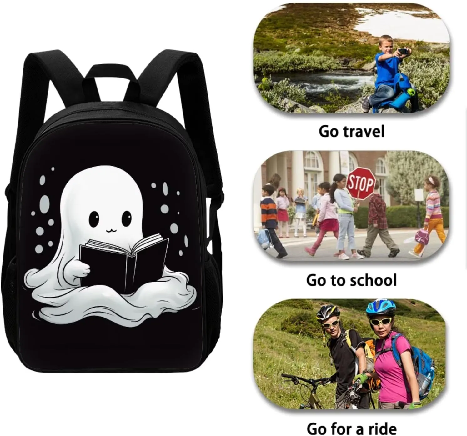 Ghost Backpacks for Teen Boys Girls 17 inch 4 Pcs Book Bag Set Convenient Enhancing Learning Experience Lightweight Large Capacity Suit for Elementary Middle School