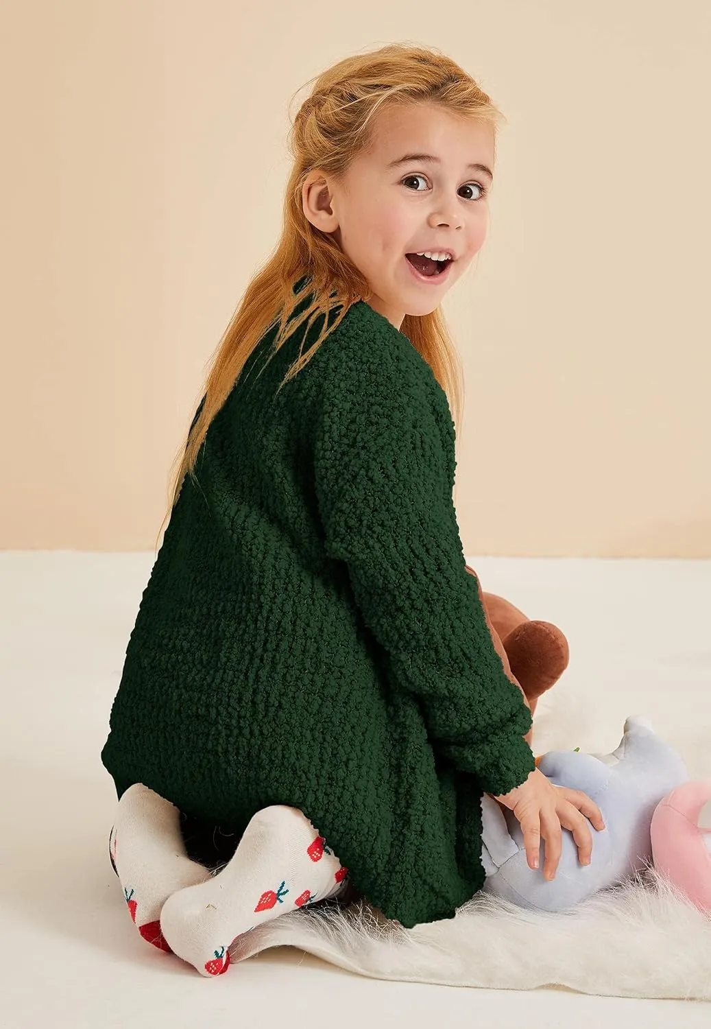 Girls Casual Open Front Long Sleeve Cardigan Pocket Fashion Sweater Outwear