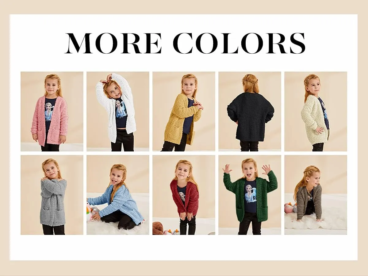Girls Casual Open Front Long Sleeve Cardigan Pocket Fashion Sweater Outwear