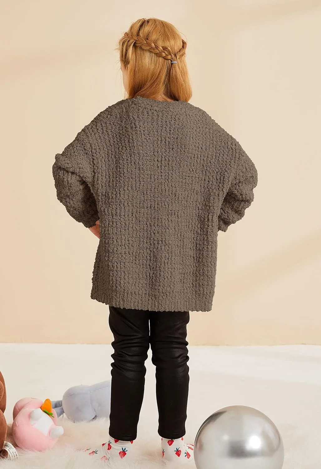 Girls Casual Open Front Long Sleeve Cardigan Pocket Fashion Sweater Outwear