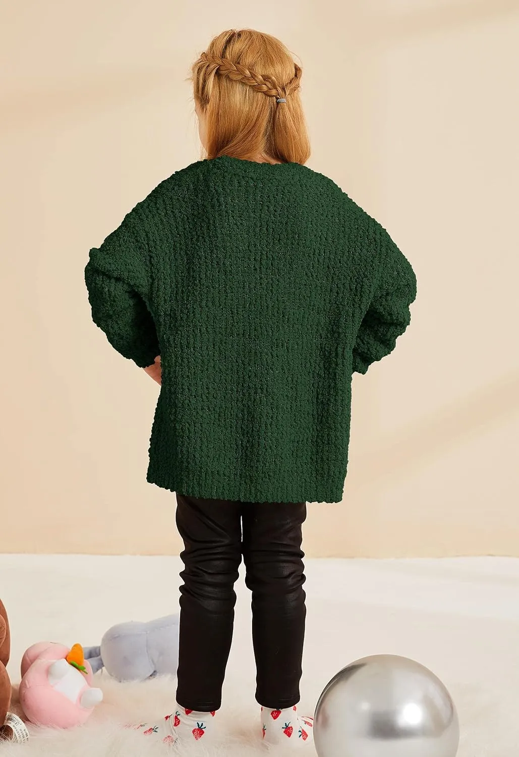 Girls Casual Open Front Long Sleeve Cardigan Pocket Fashion Sweater Outwear