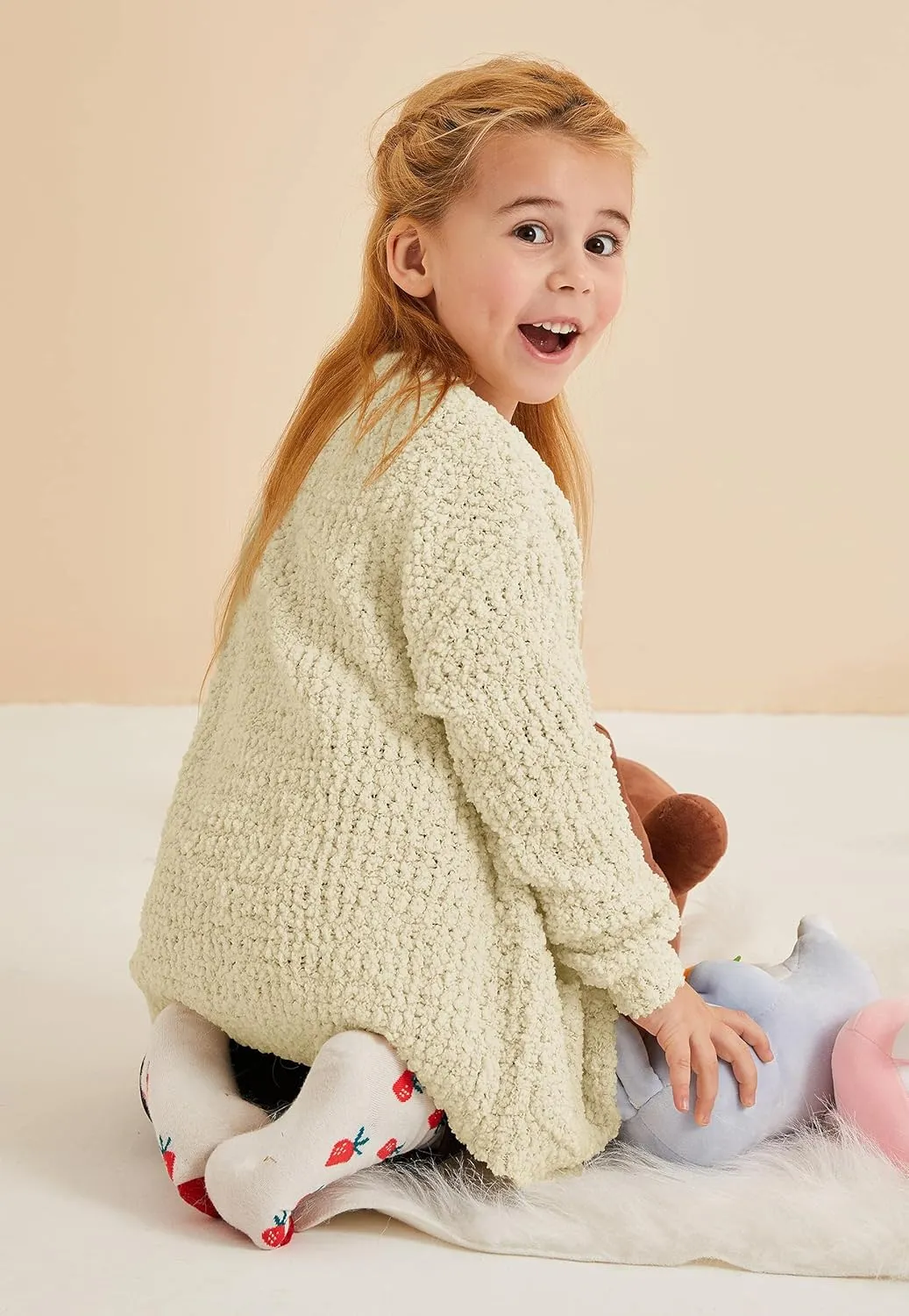 Girls Casual Open Front Long Sleeve Cardigan Pocket Fashion Sweater Outwear