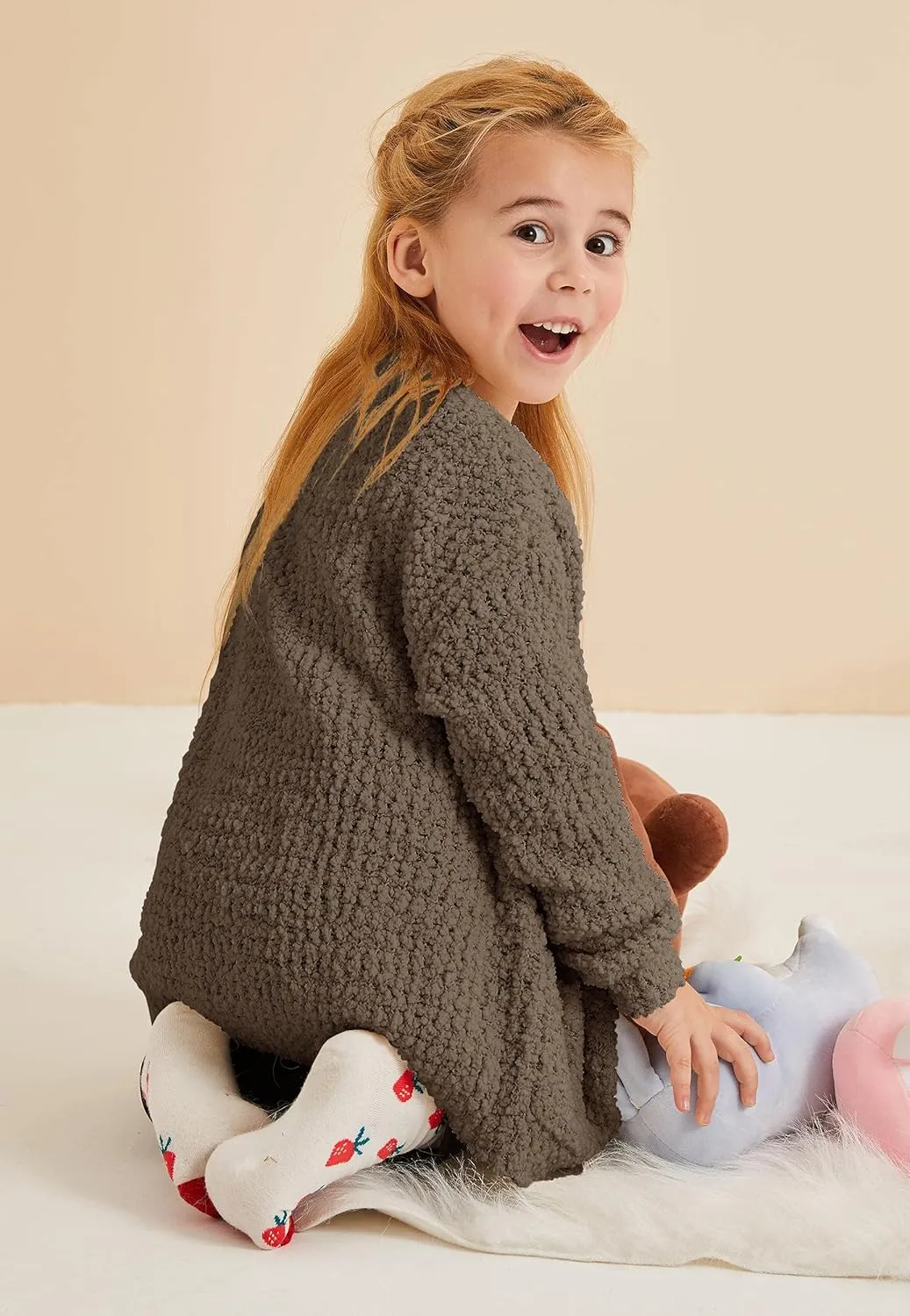 Girls Casual Open Front Long Sleeve Cardigan Pocket Fashion Sweater Outwear