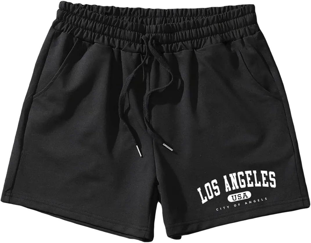 GORGLITTER Men's Graphic Cool Shorts Drawstring Waist Workout Short Streetwear with Pockets