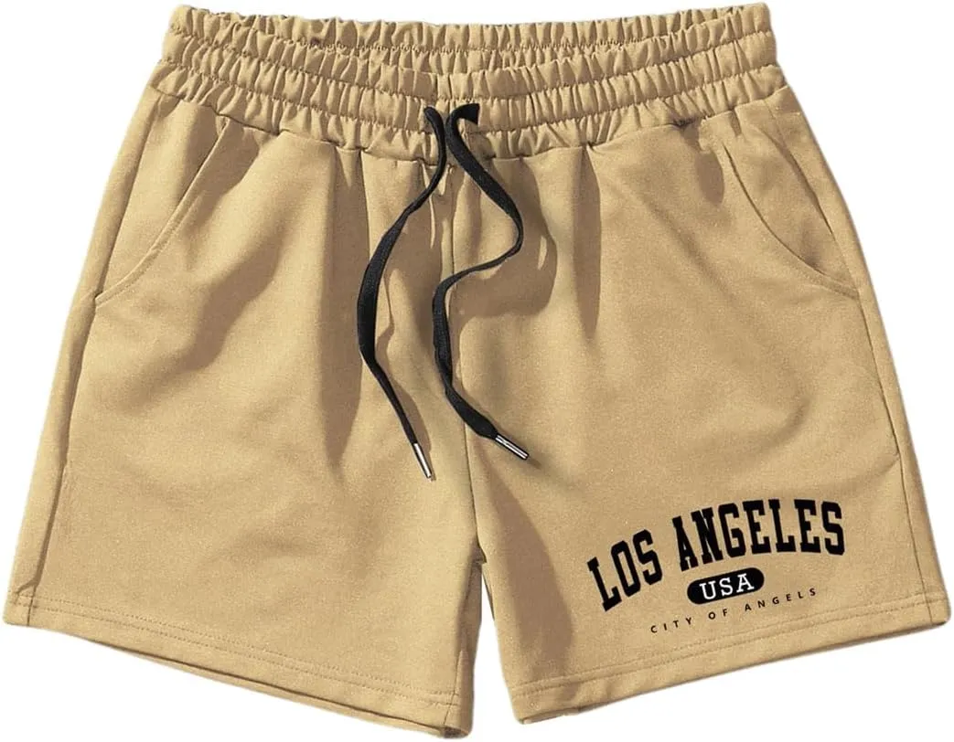 GORGLITTER Men's Graphic Cool Shorts Drawstring Waist Workout Short Streetwear with Pockets