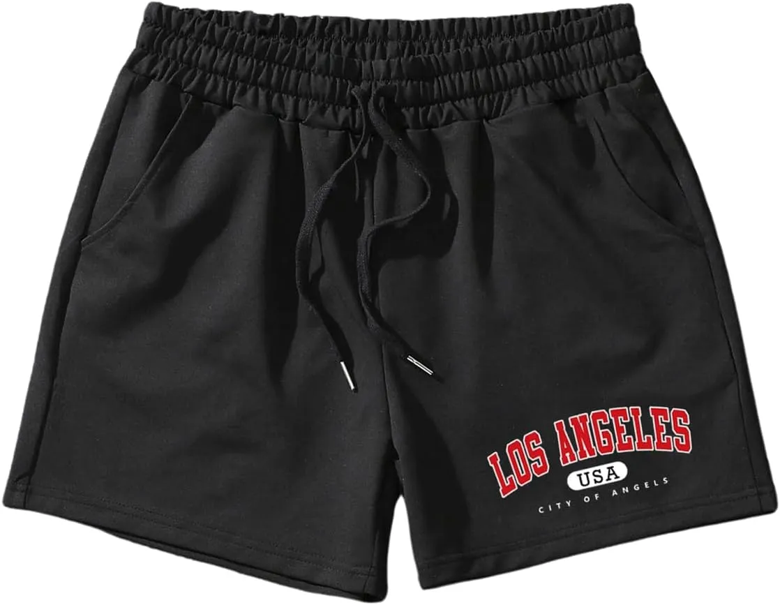 GORGLITTER Men's Graphic Cool Shorts Drawstring Waist Workout Short Streetwear with Pockets