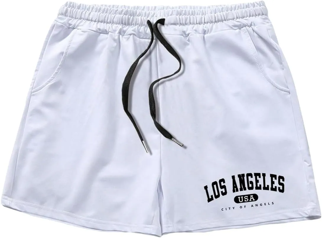 GORGLITTER Men's Graphic Cool Shorts Drawstring Waist Workout Short Streetwear with Pockets