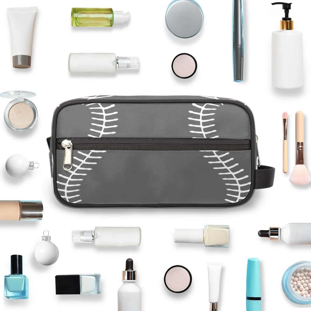 Gray Baseball Travel Toiletry Bag for Boys Girls, Waterproof Hanging Dopp Kit for Teens Adults, Shaving Bag with Large Capacity for Travel,Sports Shower