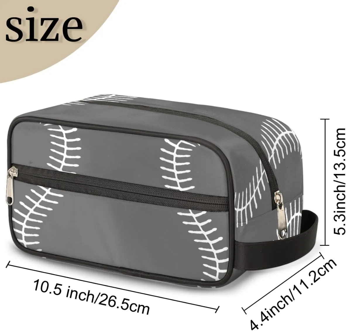 Gray Baseball Travel Toiletry Bag for Boys Girls, Waterproof Hanging Dopp Kit for Teens Adults, Shaving Bag with Large Capacity for Travel,Sports Shower