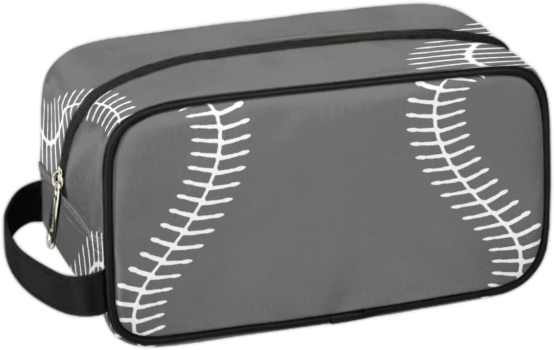Gray Baseball Travel Toiletry Bag for Boys Girls, Waterproof Hanging Dopp Kit for Teens Adults, Shaving Bag with Large Capacity for Travel,Sports Shower