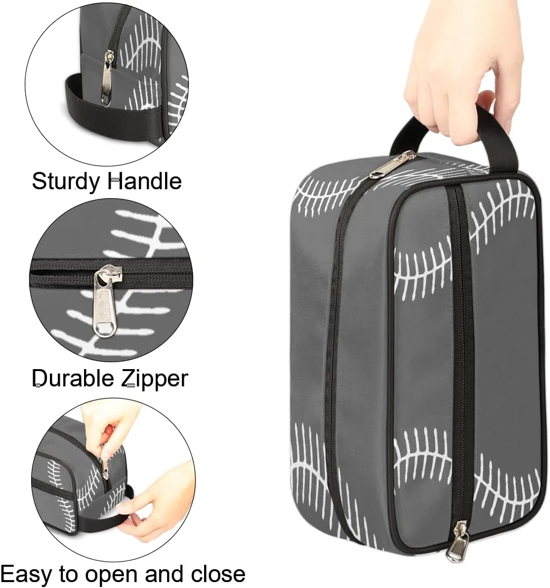 Gray Baseball Travel Toiletry Bag for Boys Girls, Waterproof Hanging Dopp Kit for Teens Adults, Shaving Bag with Large Capacity for Travel,Sports Shower