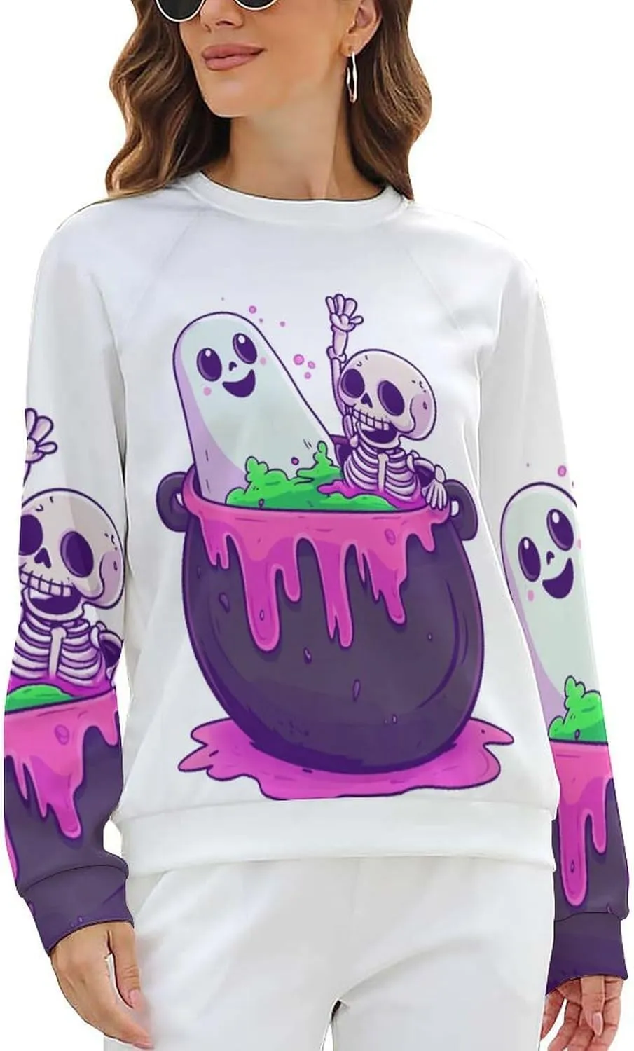 Halloween Spooky Season Cute Ghost Coffee Oversized Sweatshirt for Women Crewneck Long Sleeve Funny Fall Tops