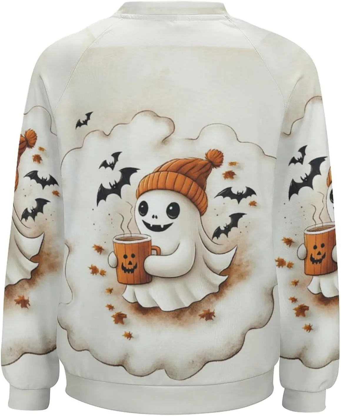 Halloween Spooky Season Cute Ghost Coffee Oversized Sweatshirt for Women Crewneck Long Sleeve Funny Fall Tops