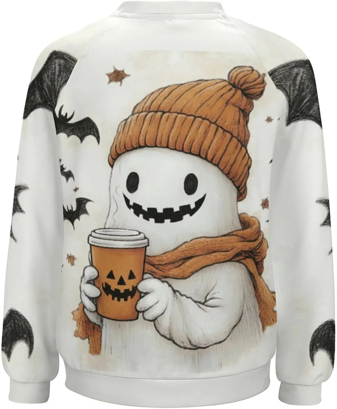 Halloween Spooky Season Cute Ghost Coffee Oversized Sweatshirt for Women Crewneck Long Sleeve Funny Fall Tops