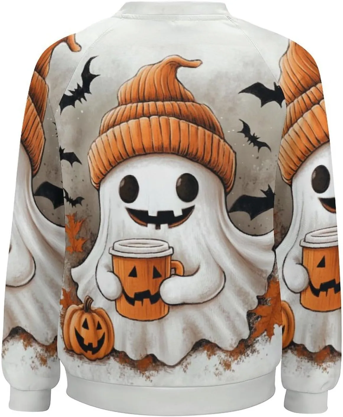 Halloween Spooky Season Cute Ghost Coffee Oversized Sweatshirt for Women Crewneck Long Sleeve Funny Fall Tops