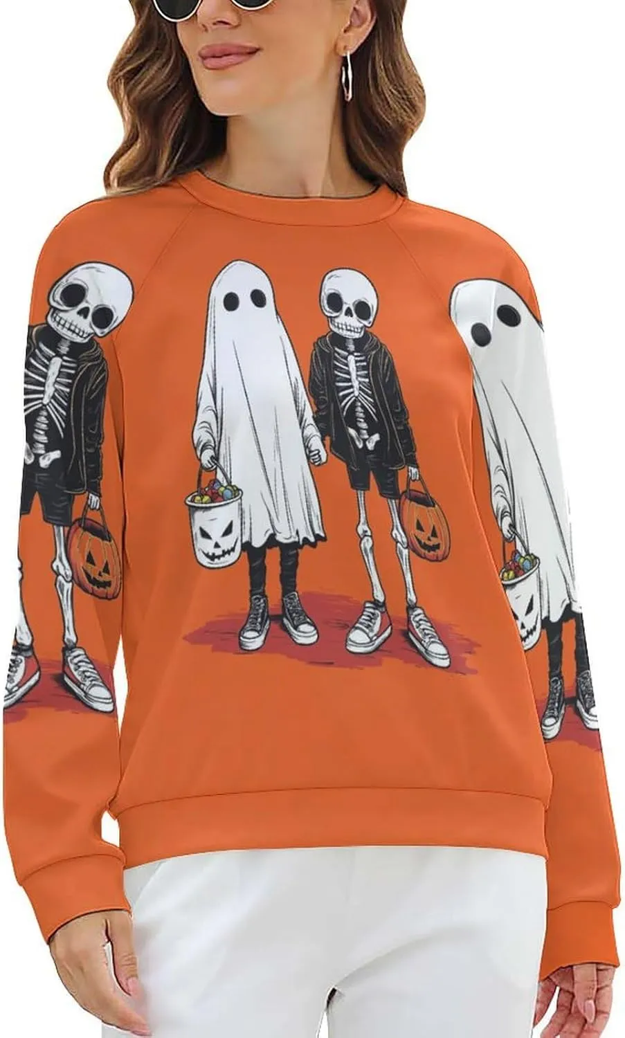 Halloween Spooky Season Cute Ghost Coffee Oversized Sweatshirt for Women Crewneck Long Sleeve Funny Fall Tops