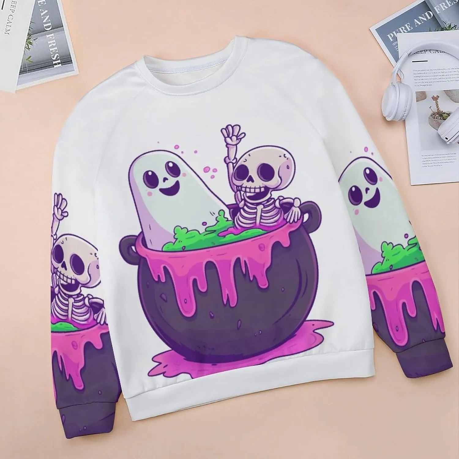 Halloween Spooky Season Cute Ghost Coffee Oversized Sweatshirt for Women Crewneck Long Sleeve Funny Fall Tops