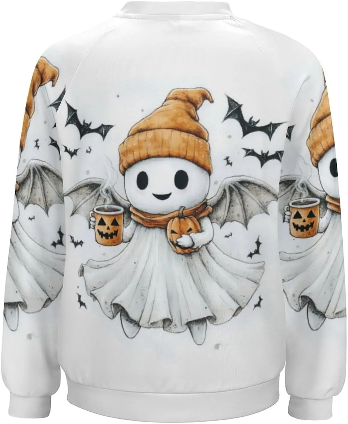 Halloween Spooky Season Cute Ghost Coffee Oversized Sweatshirt for Women Crewneck Long Sleeve Funny Fall Tops