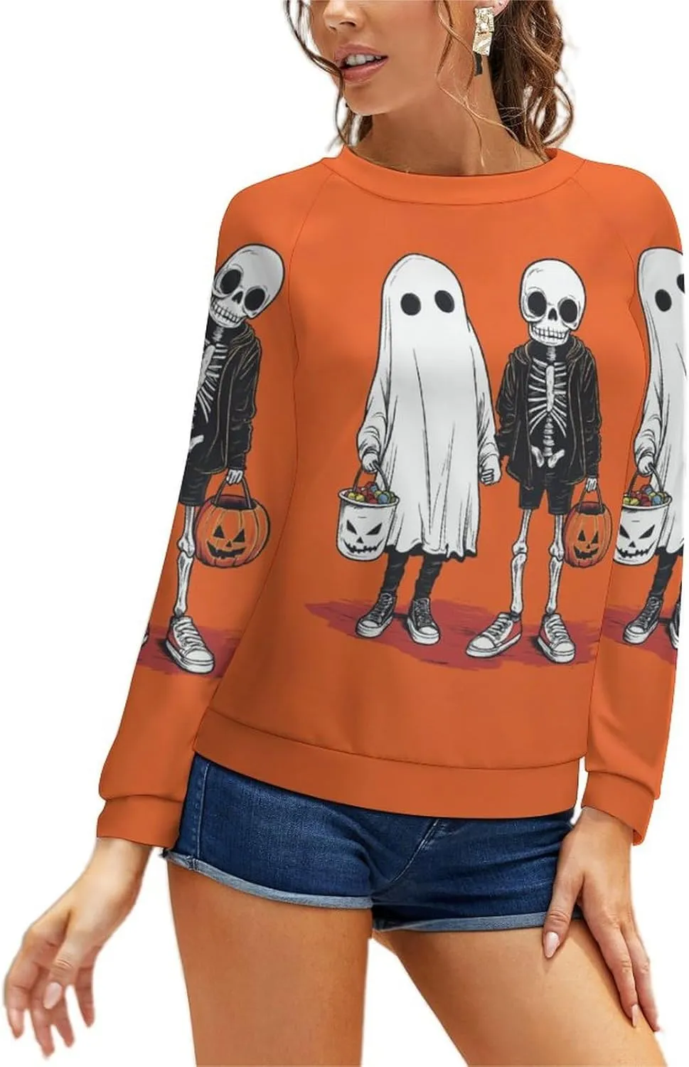 Halloween Spooky Season Cute Ghost Coffee Oversized Sweatshirt for Women Crewneck Long Sleeve Funny Fall Tops