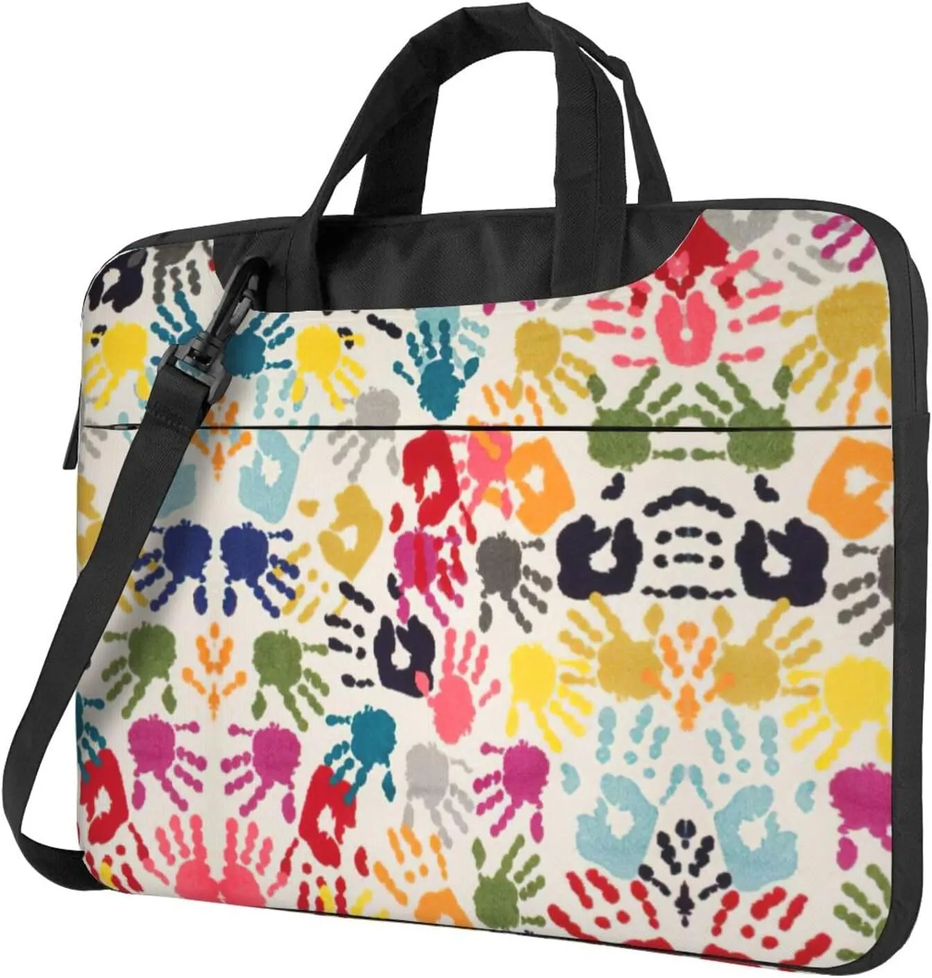 Hand Print Print Laptop Bag Laptop Case Shoulder Laptop Bag with Padded Protection Spacious Pockets, Black