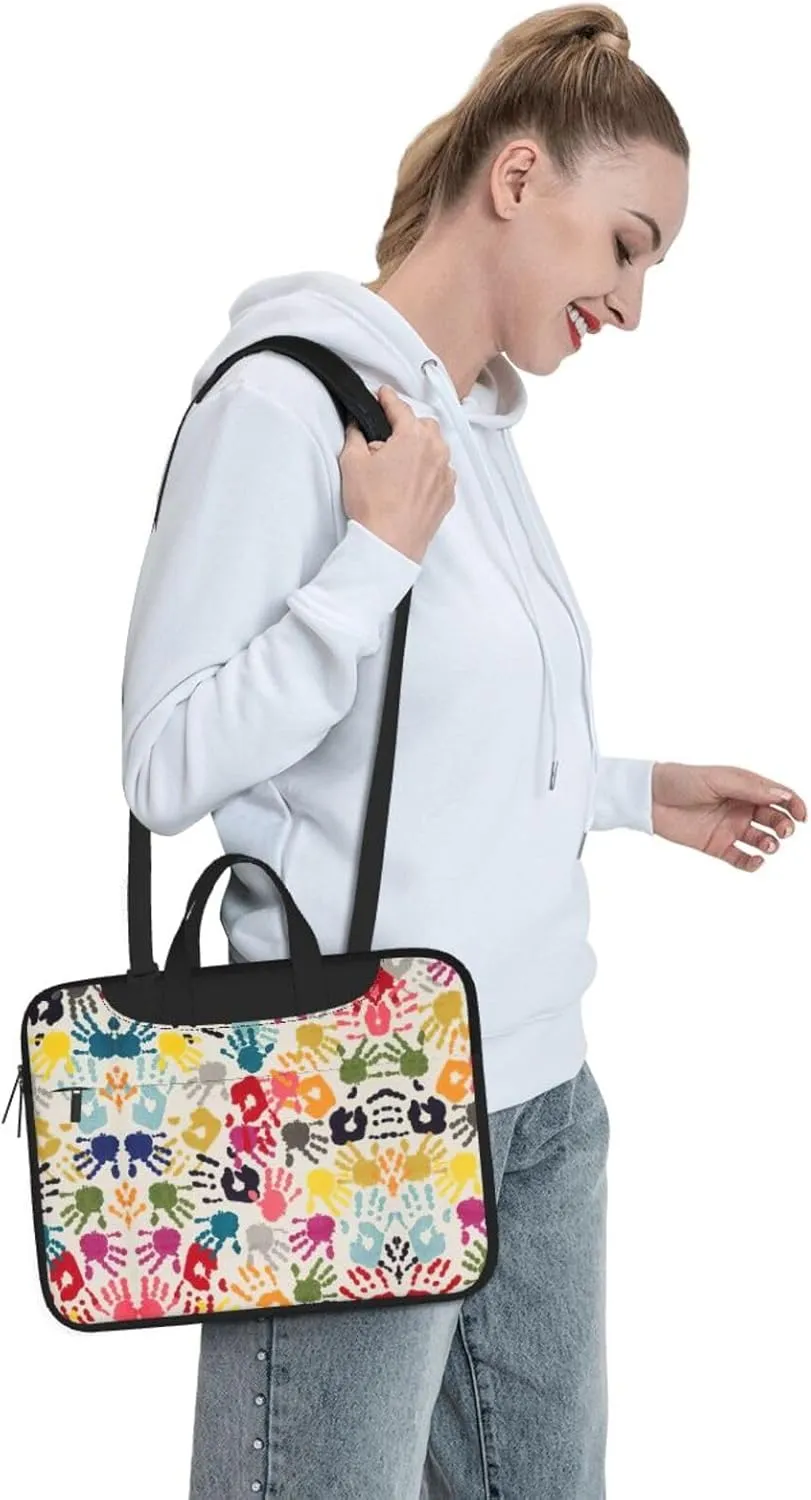 Hand Print Print Laptop Bag Laptop Case Shoulder Laptop Bag with Padded Protection Spacious Pockets, Black