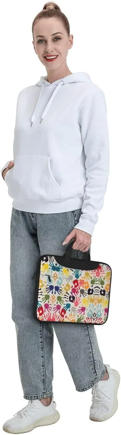 Hand Print Print Laptop Bag Laptop Case Shoulder Laptop Bag with Padded Protection Spacious Pockets, Black