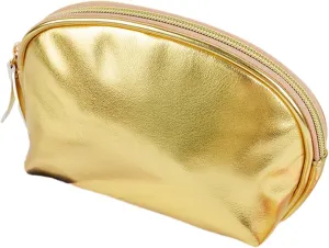Handheld Gold Makeup Bag Handy PU Leather Makeup Pouch Cosmetic Travel Organizer Versatile Storage Bag for Daily Use