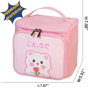 Hanging Travel Toiletry Bag with Spacious Compartments,Cute Cartoon Large Waterproof Portable Makeup Bag for Women (red), Pink