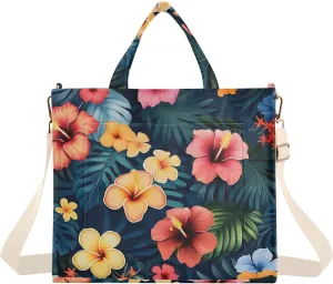 Hawaiian Floral Corduroy Tote Bag for Women Hobo Crossbody Bag Purse Stylish Shoulder Handbag Messenger Bags, S