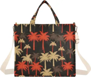 Hawaiian Palm Tree Corduroy Tote Bag for Women Hobo Crossbody Bag Purse Stylish Shoulder Handbag Messenger Bags, S