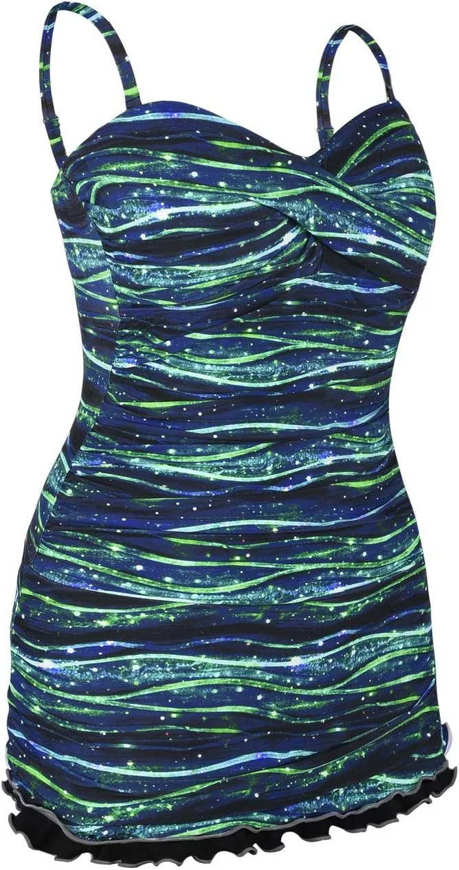 Hilor Women's One Piece Swimsuits Tummy Control Swimwear Ruffle Swimdress with Built in Swim Brief