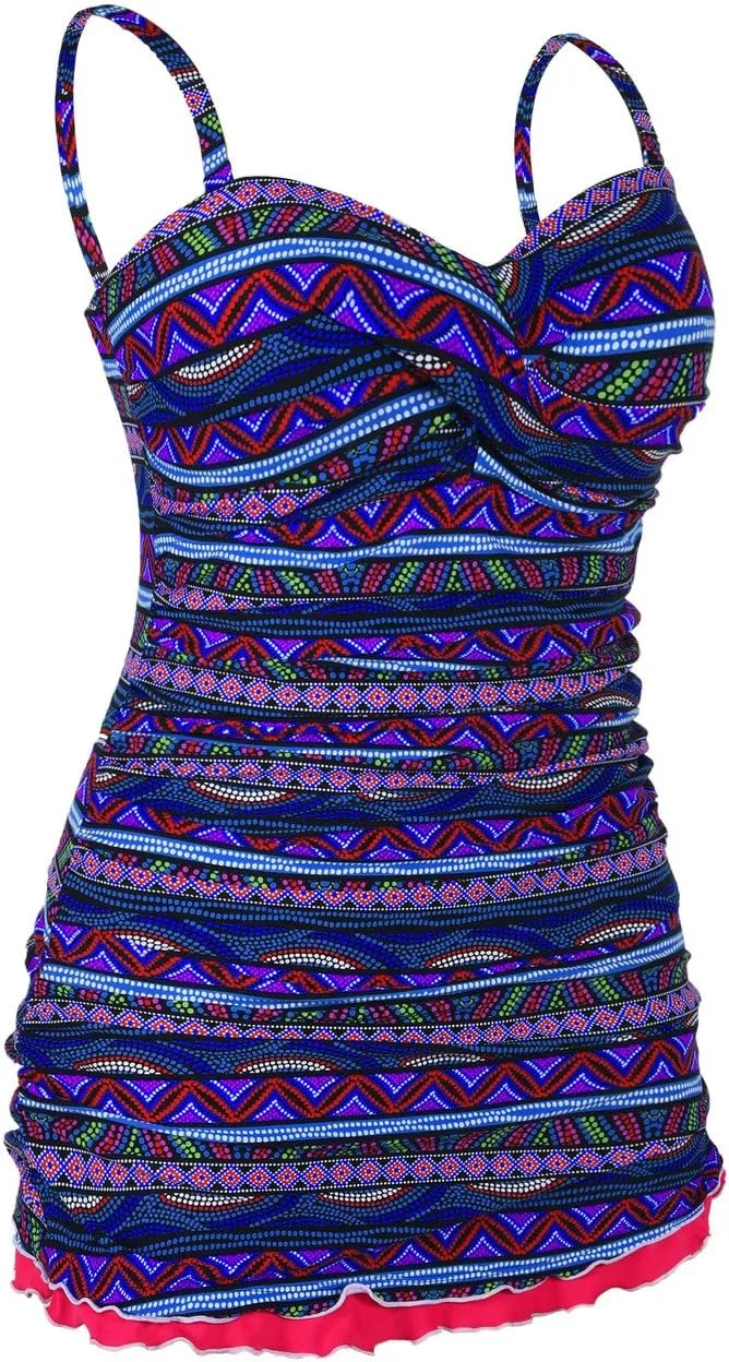 Hilor Women's One Piece Swimsuits Tummy Control Swimwear Ruffle Swimdress with Built in Swim Brief