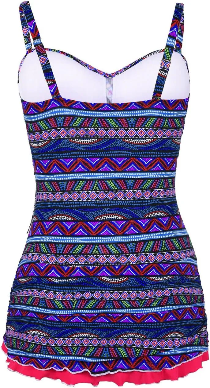 Hilor Women's One Piece Swimsuits Tummy Control Swimwear Ruffle Swimdress with Built in Swim Brief