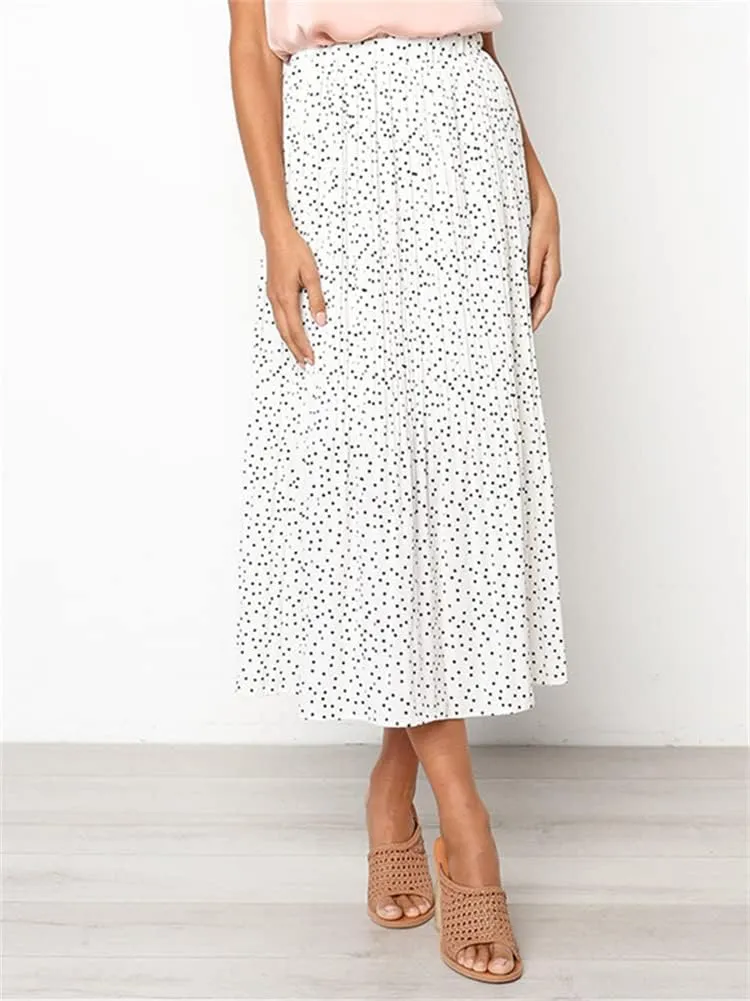 HOULENGS Women's Casual Print Pleated Long Skirts Elastic High Waist Ruffle Maxi Skirt with Pockets