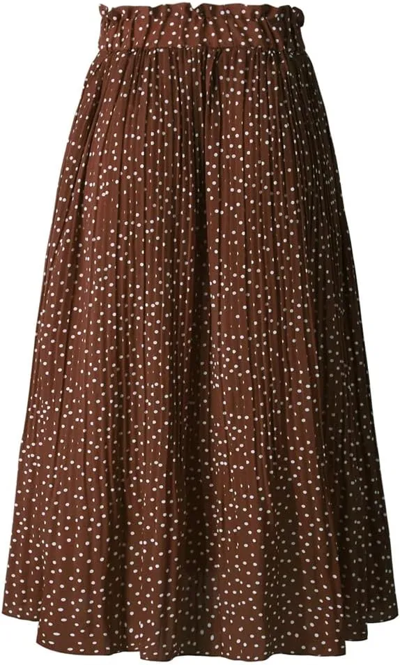 HOULENGS Women's Casual Print Pleated Long Skirts Elastic High Waist Ruffle Maxi Skirt with Pockets