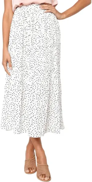 HOULENGS Women's Casual Print Pleated Long Skirts Elastic High Waist Ruffle Maxi Skirt with Pockets