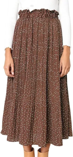 HOULENGS Women's Casual Print Pleated Long Skirts Elastic High Waist Ruffle Maxi Skirt with Pockets