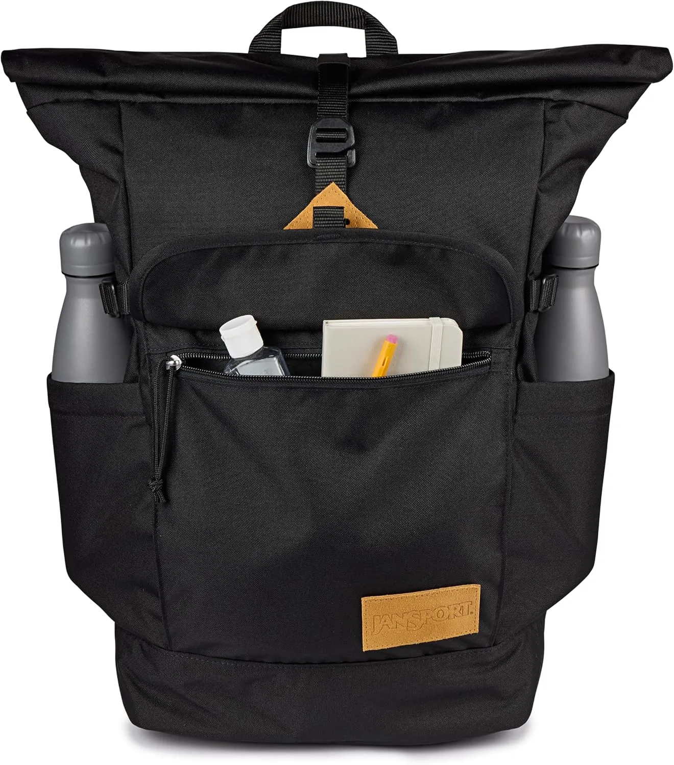JanSport Hatchet Rolltop Backpack - 17-inch Padded Laptop Sleeve, Spacious Main Compartment, Dual Water Bottle Pockets, Black